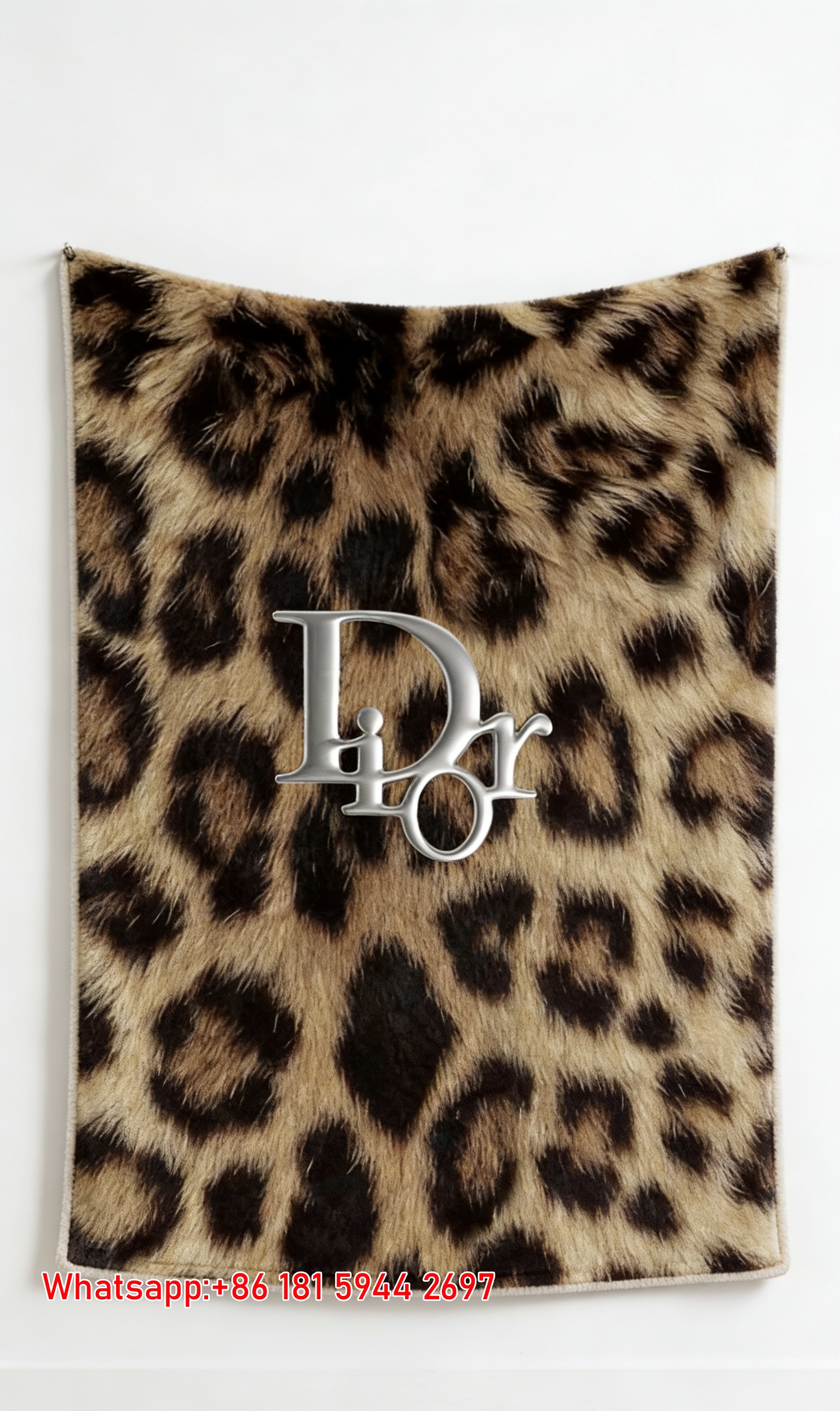 Dior Silver Logo Leopard Print Flannel Sofa Throw Blanket D370